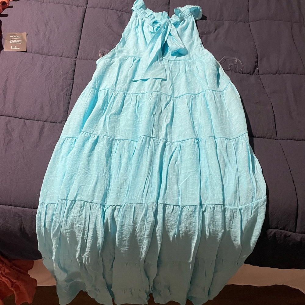 Aqua Blue Sleeveless Tiered Maxi Dress
